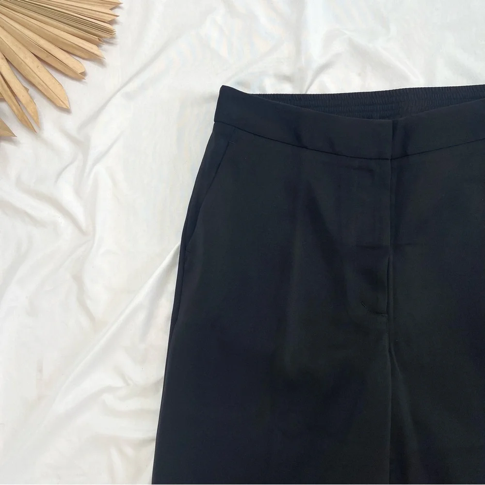 Quince Stretch Crepe Black Classic Wide Leg Trousers Business Pleated Pants 14